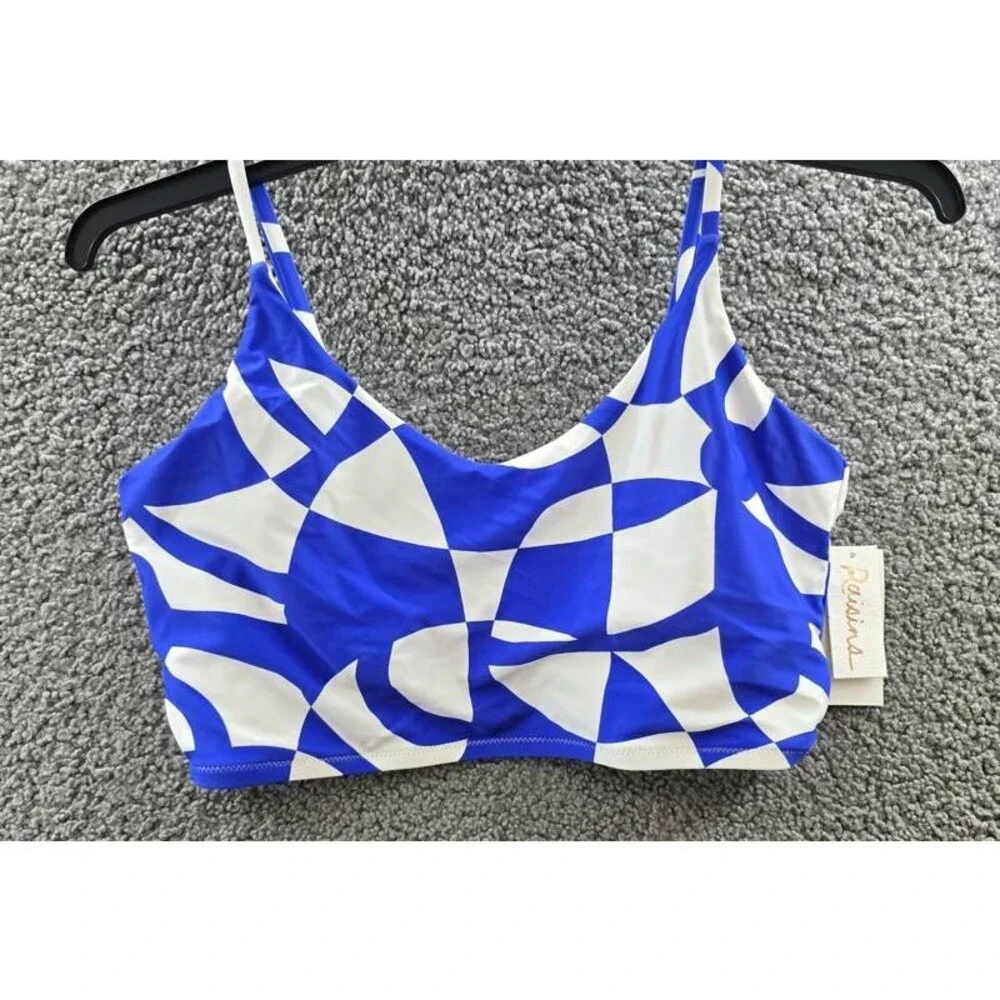 Raisins Aruba Printed Bikini Tank Top Juniors' XL Blue/White Scoop Neck Pullover